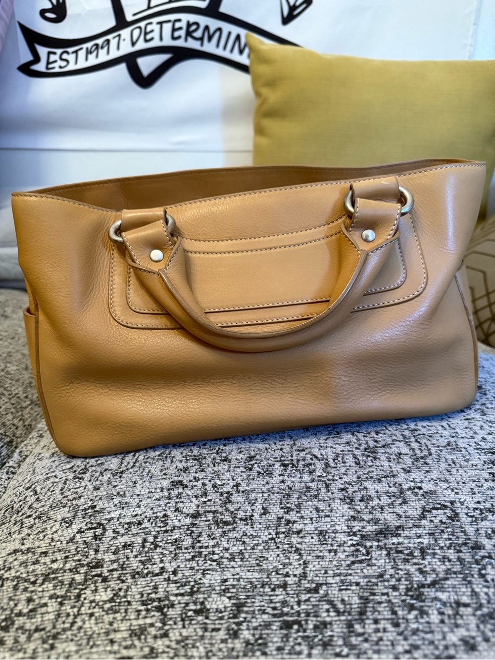 Celine Camel Leather Boogie Bag with Dual Top Handles